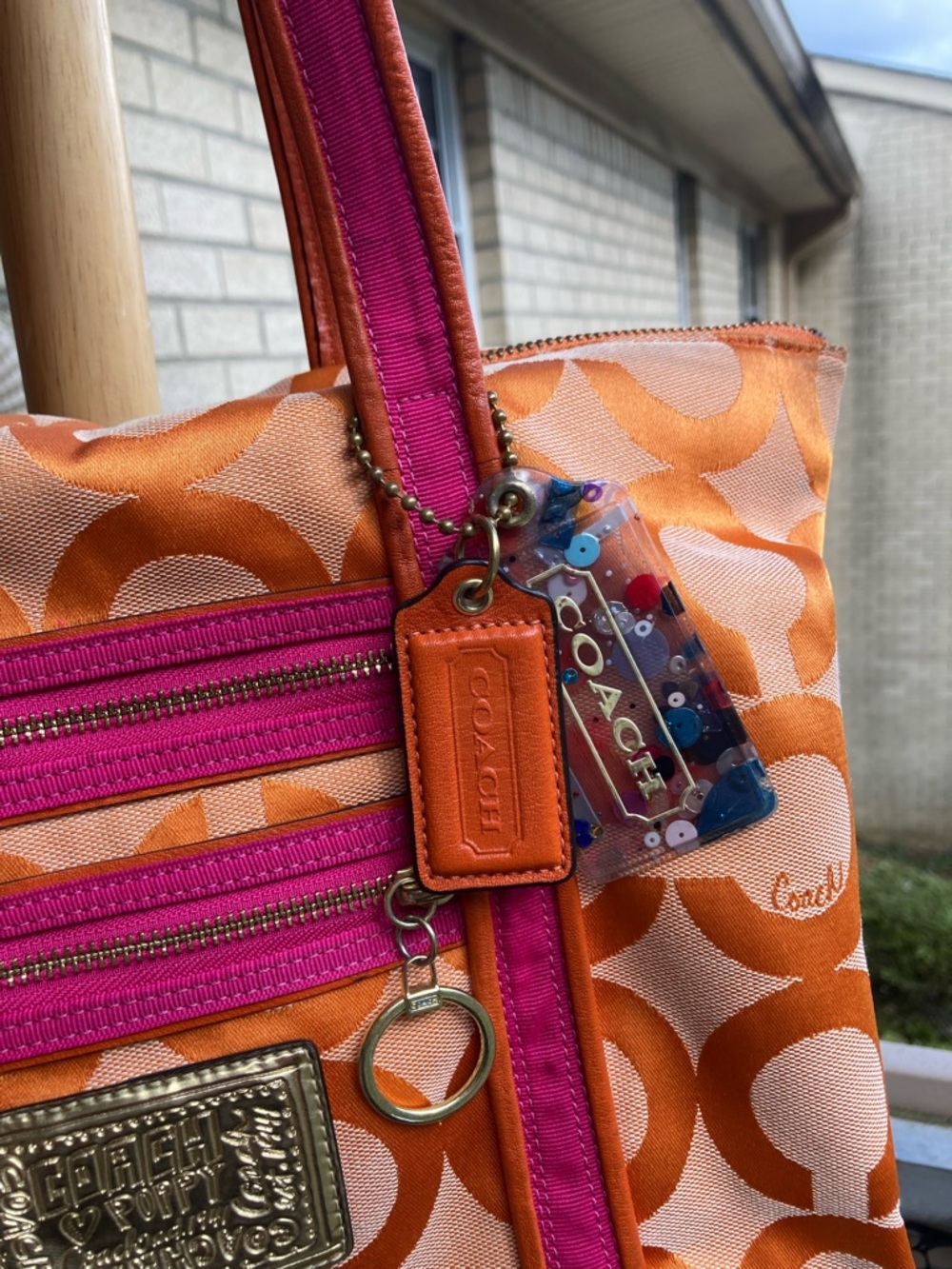 Coach Poppy Orange Signature Print Large Zipper Top Tote Bag 2009 KO994 13826 - Picture 4 of 17